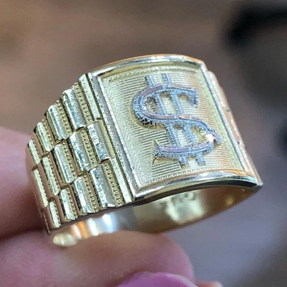 14K Gold Dollar white & Yellow Gold men’s Dollar  Ring